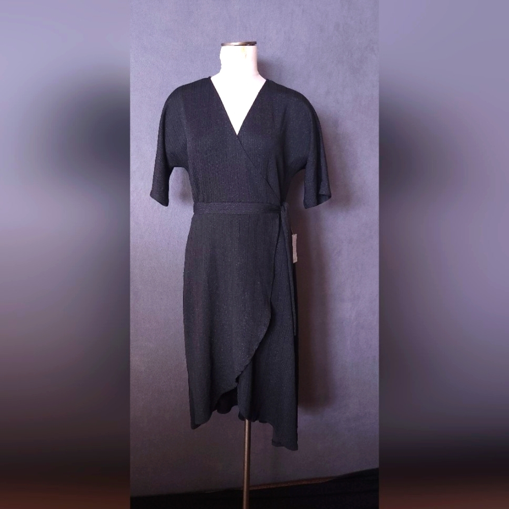 NWT- Spense (Nordstrom)- Women's Shimmery Black Wrap Dress - Size M